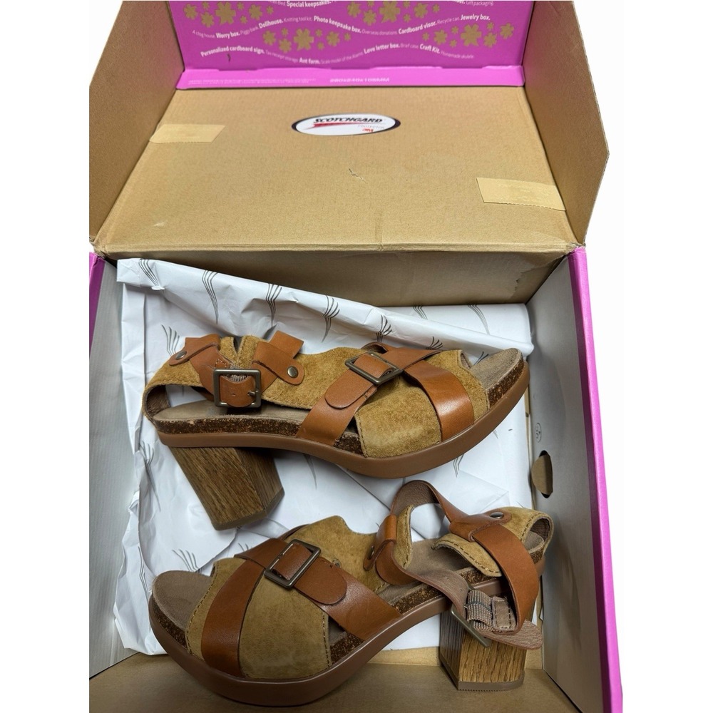 DANSKO Women's Dominque Brown Leather Block Heel Leather Sandals US 6.5/7 EU 37